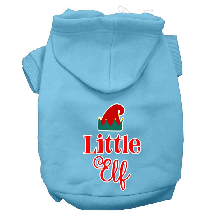 Little Elf Screen Print Dog Hoodie Baby Blue XS